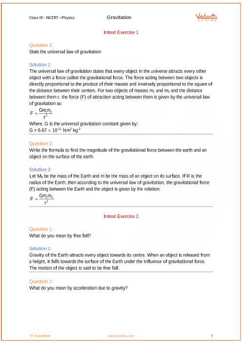 Universal Gravitation Worksheet Physics Classroom Answers as Well as Ncert solutions for Class 9 Science Chapter 10 Gravitation