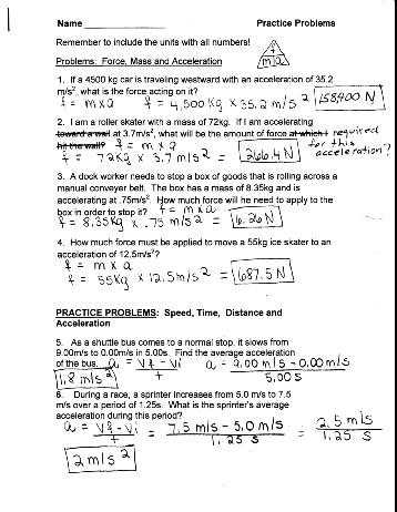 Velocity Acceleration Worksheets Answer Key or 18 Elegant Displacement Velocity and Acceleration Worksheet