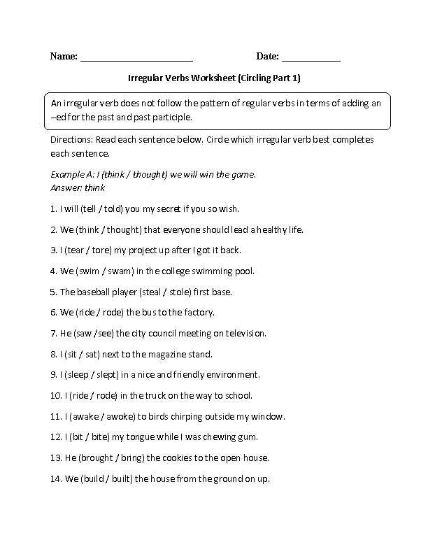 Verb Worksheets 1st Grade or Irregular Verbs Worksheets for First Grade