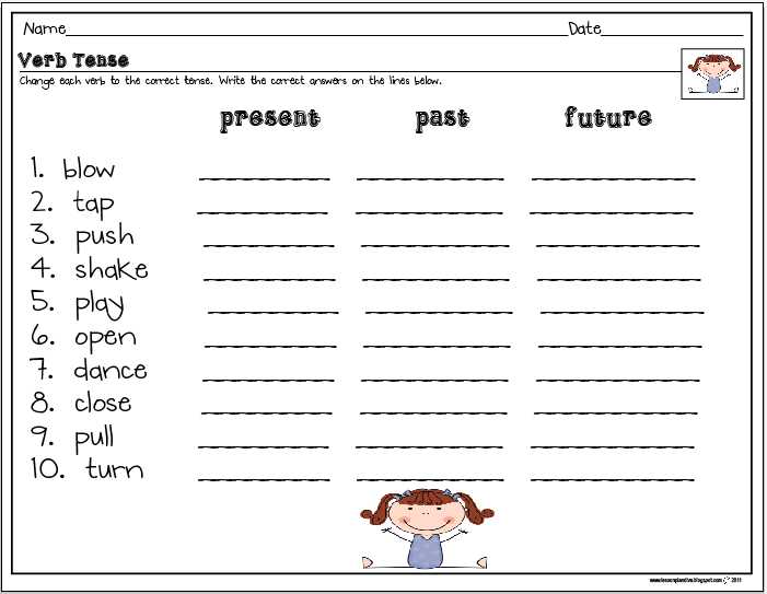 Verb Worksheets 1st Grade together with Past Present Future Tense Verb Worksheet Worksheets for All