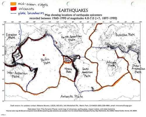 Volcanoes and Plate Tectonics Worksheet together with Color Coded and Labelled World Earthquake Map Good Activity