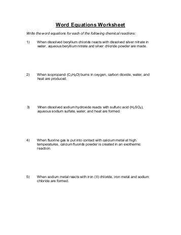Word Equations Chemistry Worksheet as Well as Word Equations Worksheet solutions