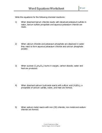 Word Equations Chemistry Worksheet with Word Equations Worksheet solutions