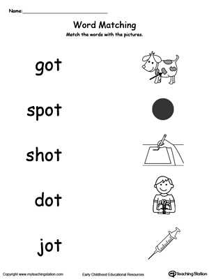 Word Family Worksheets Kindergarten together with Ot Word Family Picture Match