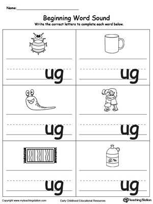 Words with the Same Vowel sound Worksheets together with Beginning Word sound Ug Words