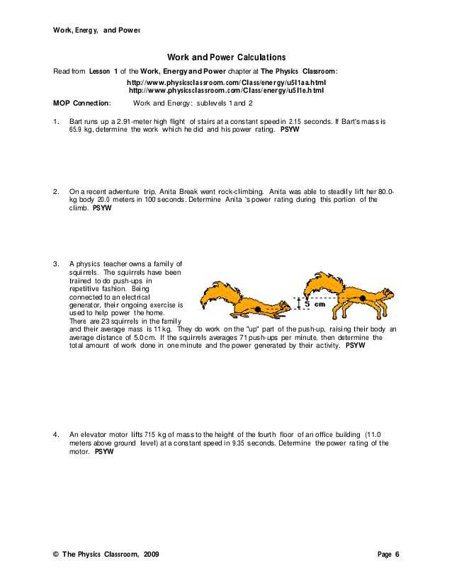 Work Energy and Power Worksheet Answers Physics Classroom Along with Energy Work and Power Worksheet Image Collections Worksheet Math