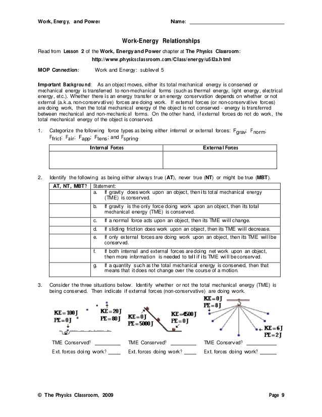 Work Energy and Power Worksheet Answers Physics Classroom and Work and Power Worksheet Choice Image Worksheet Math for Kids