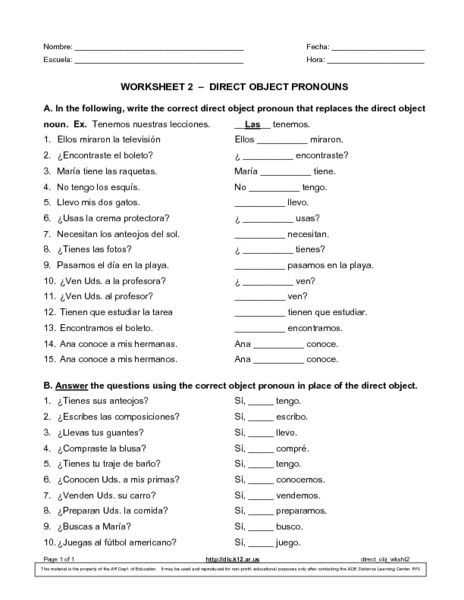 Worksheet 2 Direct Object Pronouns Answer Key as Well as 71 Best Cod Coi Images On Pinterest
