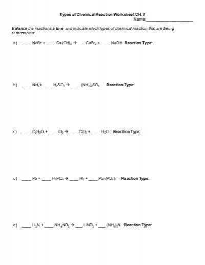 Worksheet 3 Balancing Equations and Identifying Types Of Reactions Answers as Well as Types Of Chemical Reaction Worksheet Ch 7 Name Balance the