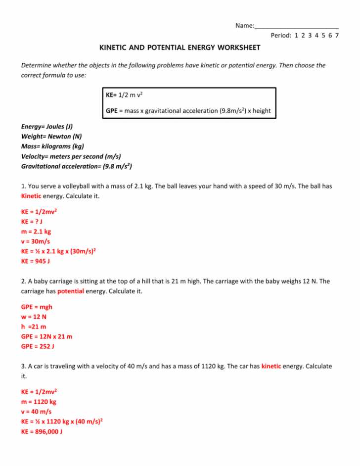 Worksheet Kinetic and Potential Energy Problems Answer Key with Worksheets 49 Best Kinetic and Potential Energy Worksheet Answers
