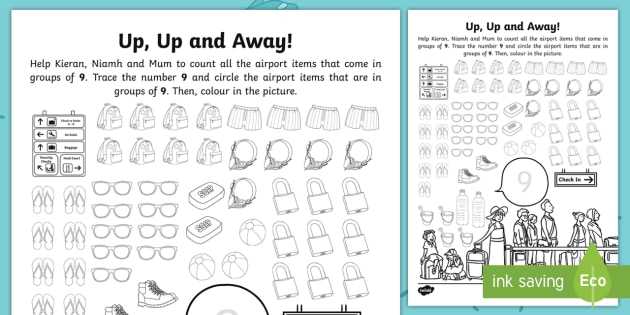 World Religions Worksheets Also Up Up and Away Number 9 Travel Counting Worksheet Activity