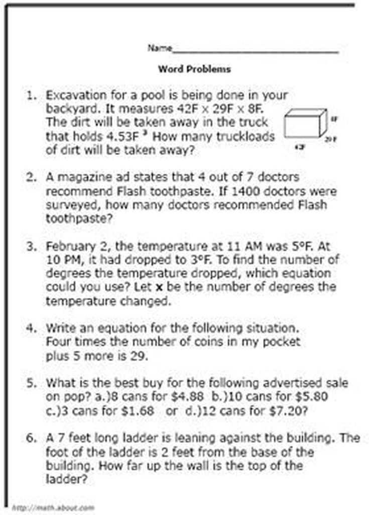 Writing Equations From Word Problems Worksheet or What are some Good Math World Problems for 8th Graders