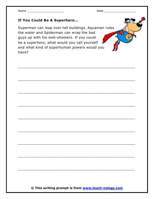 Writing Prompt Worksheets or if You Could Be A Superhero Excellent Writing Prompt Superheros