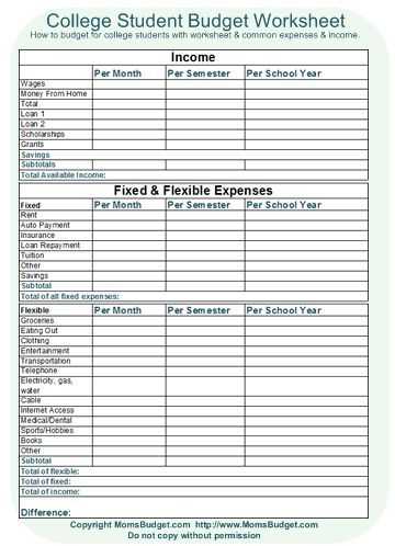 Youth Ministry Budget Worksheet and College Student Bud Worksheet Ways for Students to Make Extra
