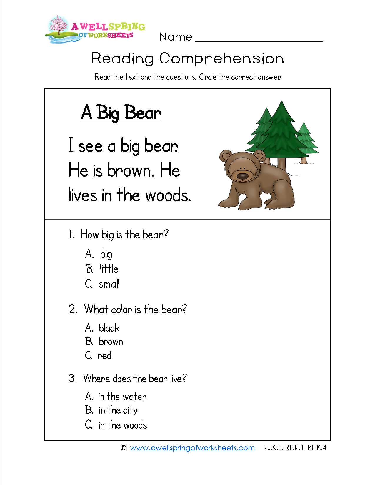 1st Grade Reading Comprehension Worksheets or Grade Level Worksheets