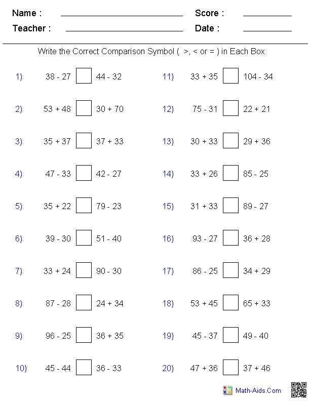 6th Grade Integers Worksheets Also Greater Than Less Than Worksheets Math Aids