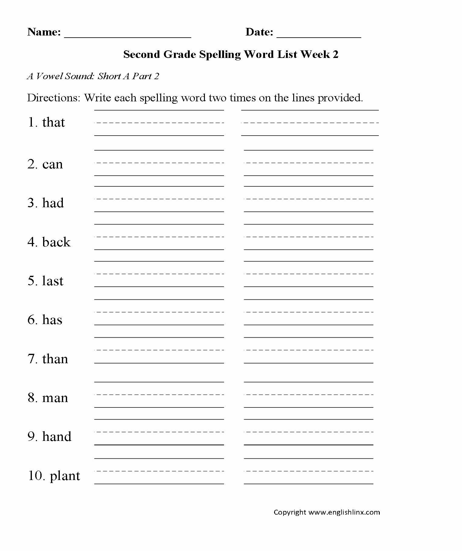 7th Grade English Worksheets as Well as 2nd Grade Language Worksheets Unique Spelling Words Printable