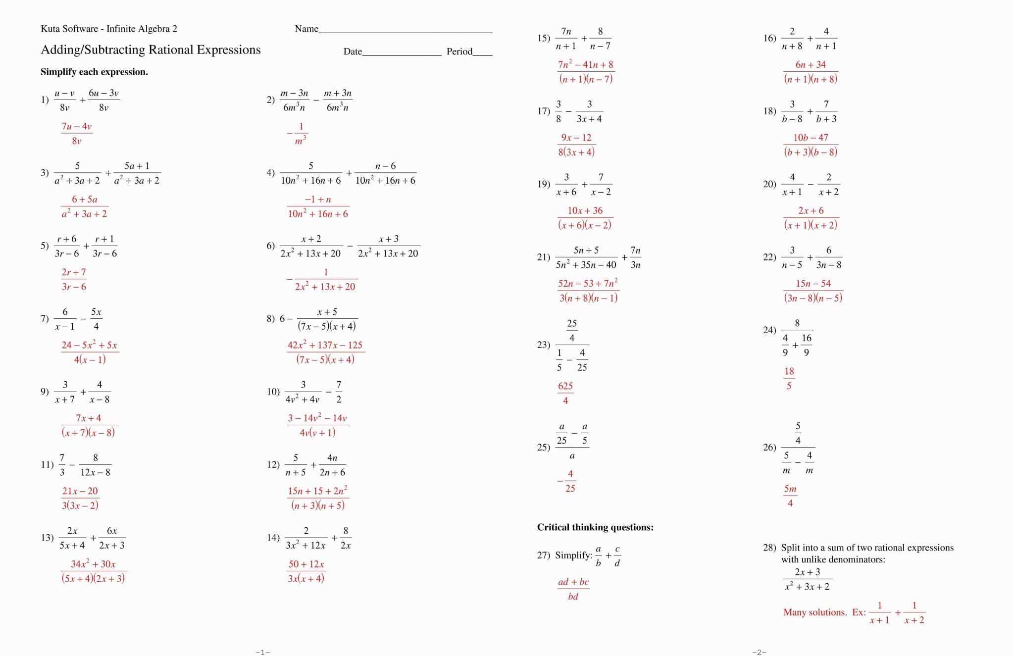 Adding and Subtracting Rational Numbers Worksheet and Simplifying Rational Expressions Worksheet Gallery Worksheet Math