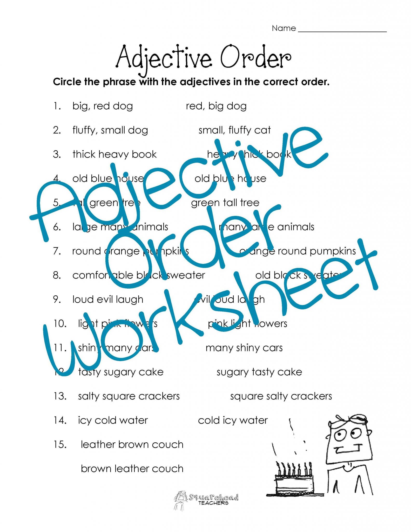 Adjectives Worksheets for Kindergarten together with Prepossessing Esl Worksheet Adjective order Also Adjective order