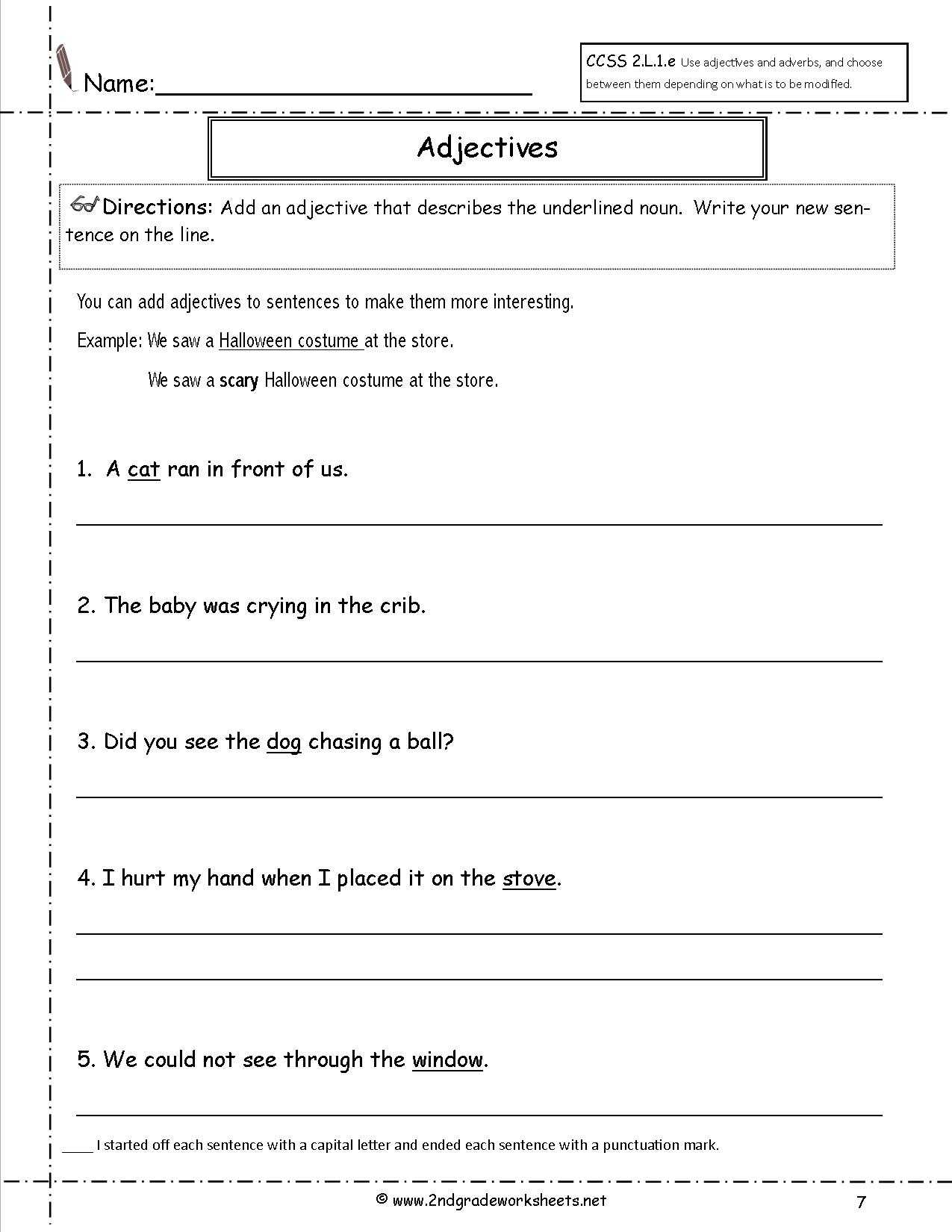 Adjectives Worksheets for Kindergarten with Sentences with Nouns and Adjectives Worksheets