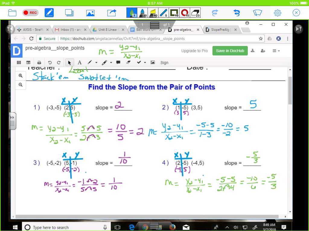 Algebra 1 Slope Intercept form Worksheet 1 Answer Key Along with Mrs Cannefaxampaposs Classes Pre Algebra March 59 2018