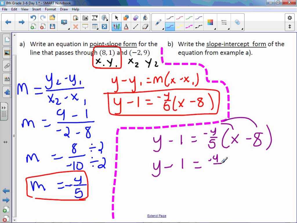 Algebra 1 Slope Intercept form Worksheet 1 Answer Key Also 8th Grade 36 Write Linear Equations Day 1