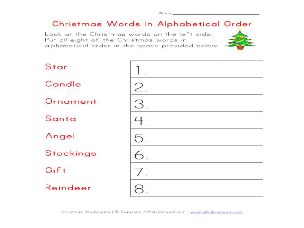 Alphabetical order Worksheets or Christmas Alphabetical order Worksheet Free Worksheets Lib
