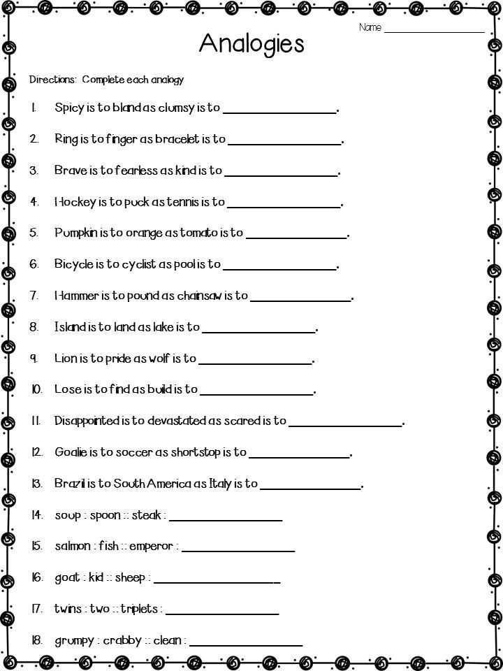 Analogy Worksheets for Middle School or Analogies Anchor Chart Plus A Freebie