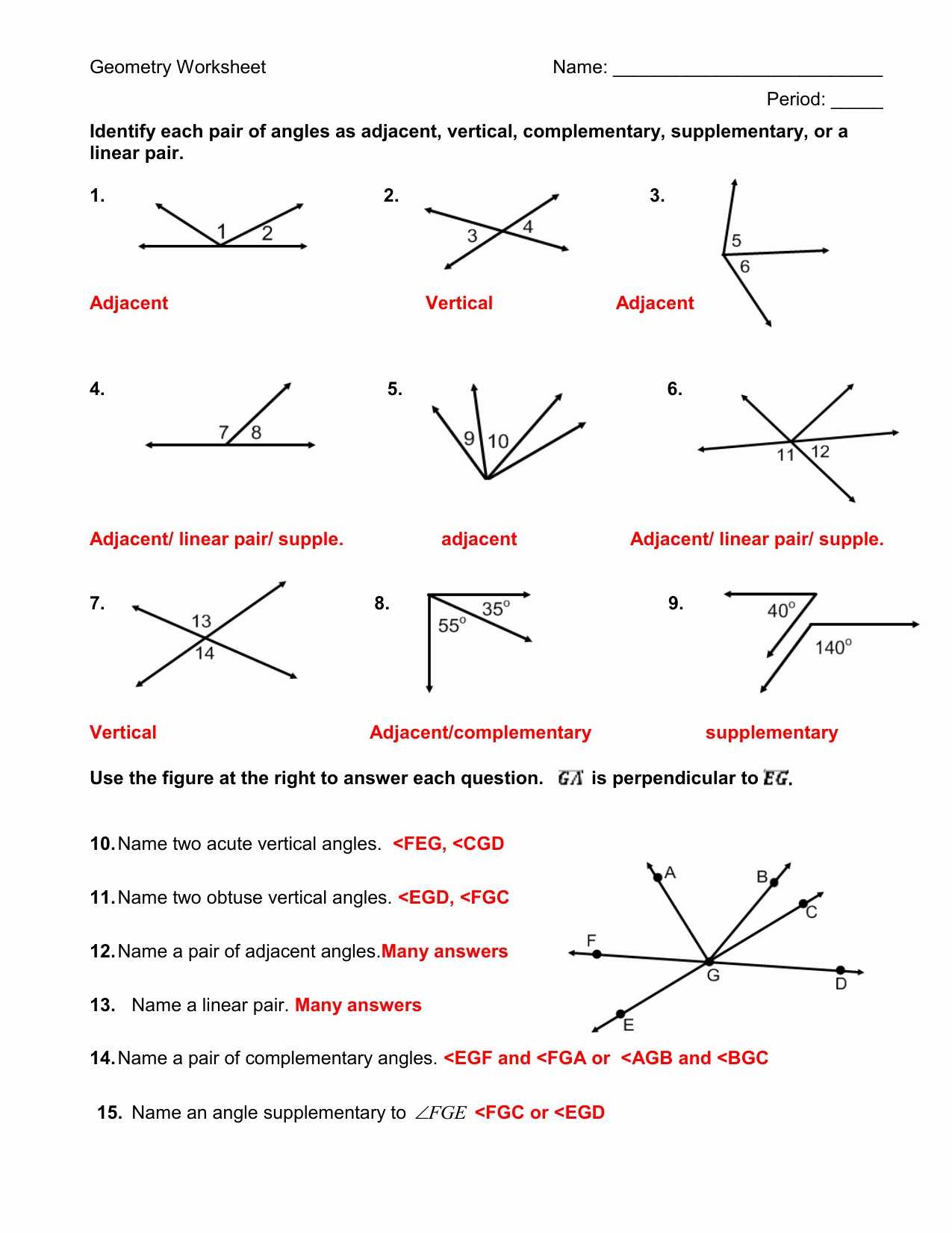 Angle Pair Relationships Worksheet Answers Also Angle Pairs Worksheet Worksheet Math for Kids