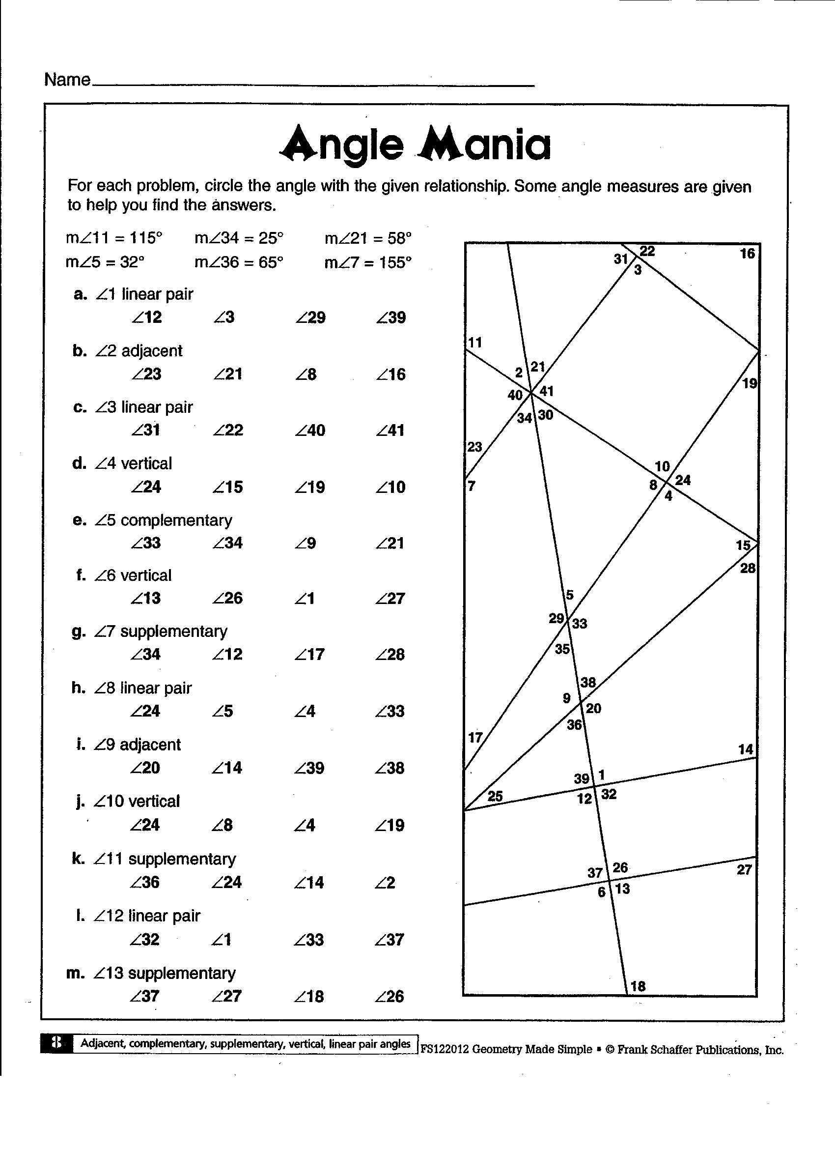 Angle Pair Relationships Worksheet Answers as Well as Supplementary Angles Worksheet Worksheet for Kids In English