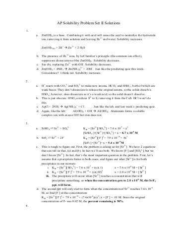Ap Chem solutions Worksheet Answers with Ap Chemistry Ksp Problems Worksheet solutions