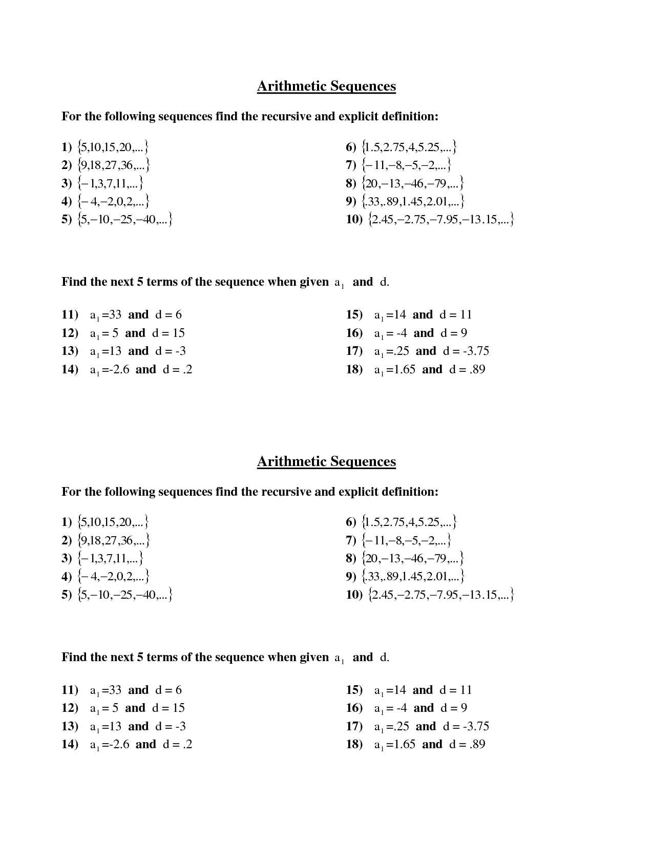 Arithmetic Sequences and Series Worksheet Answers with Geometric Sequences Worksheet Worksheet Math for Kids