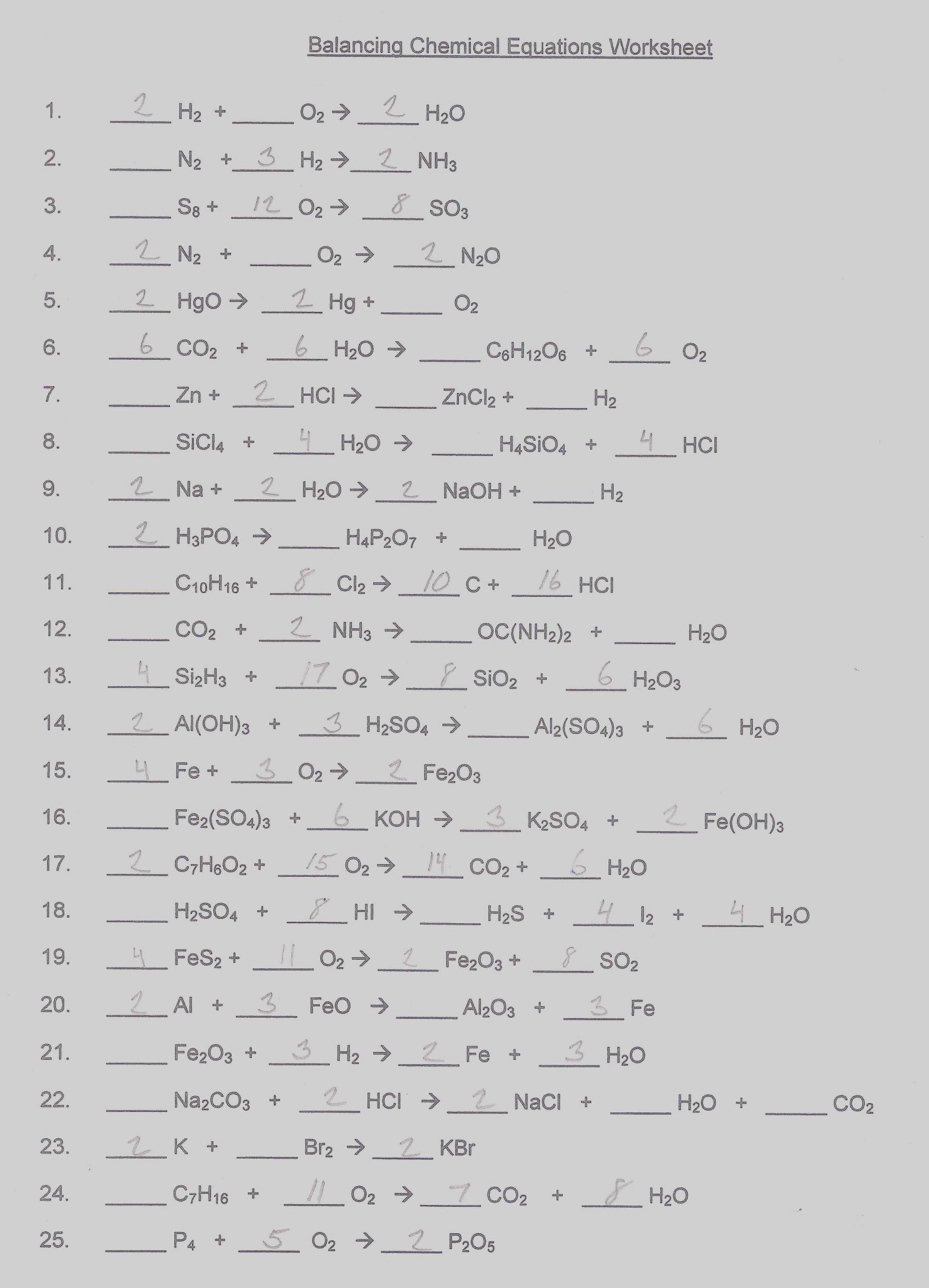 Balancing Chemical Equations Worksheet with Answers Grade 10 Along with Club Geek