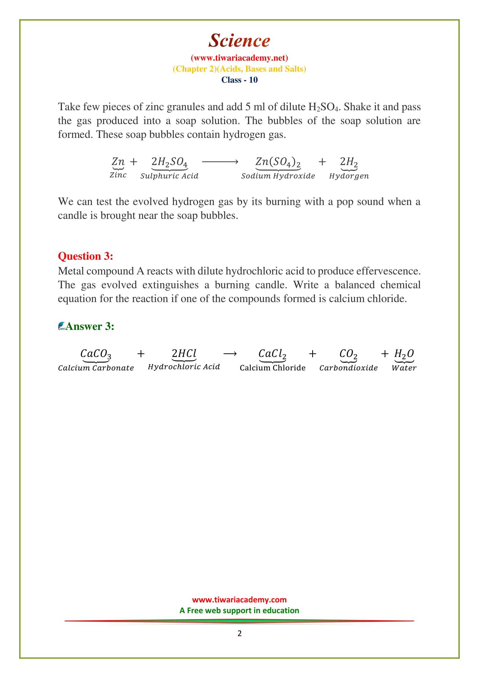Balancing Chemical Equations Worksheet with Answers Grade 10 with Ncert solutions for Class 10 Science Chapter 2 Acids Bases & Salts