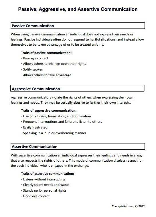 Basic Conversation Skills Worksheets Also Passive Aggressive and assertive Munication Preview