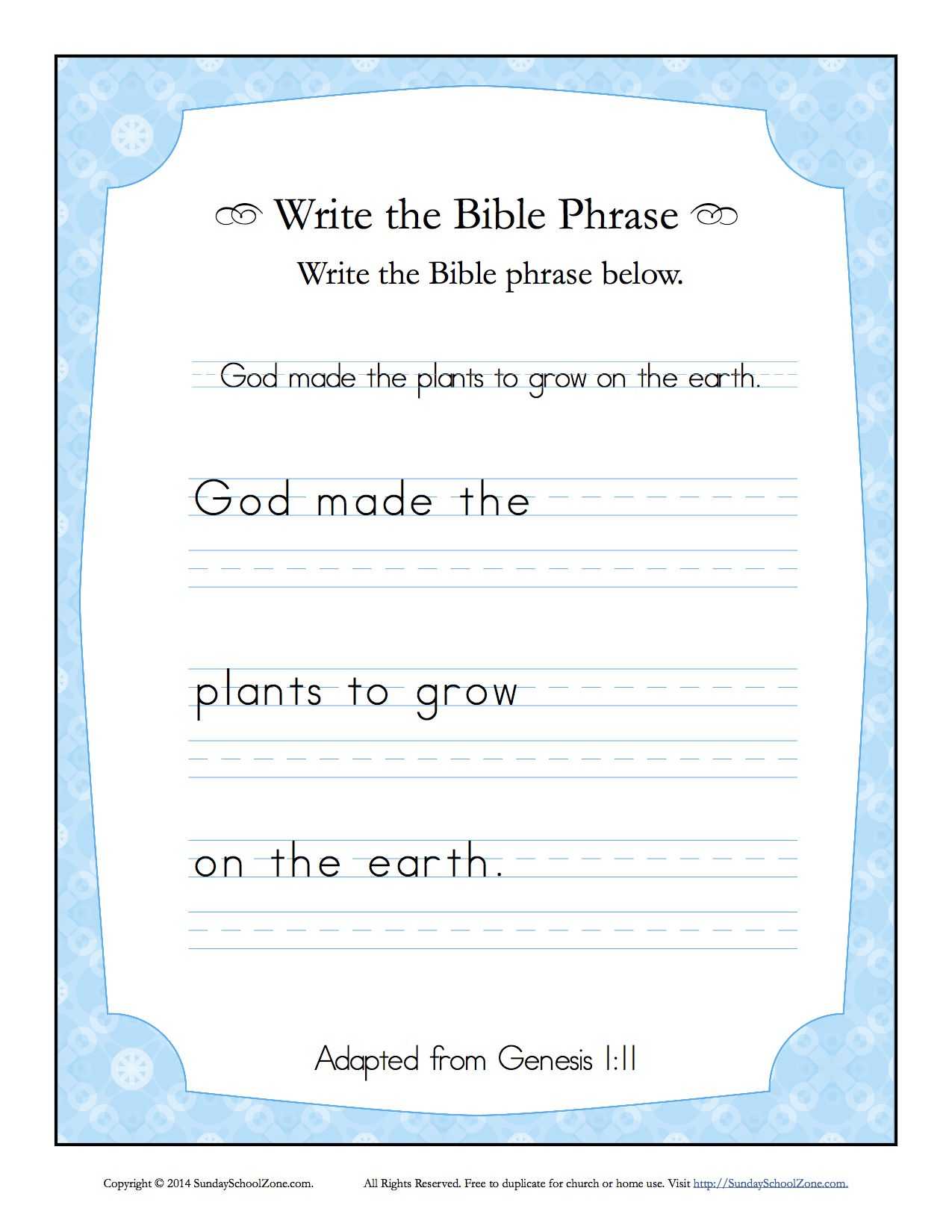 Bible Worksheets for Middle School and Genesis 1 11 Write the Bible Phrase Worksheet