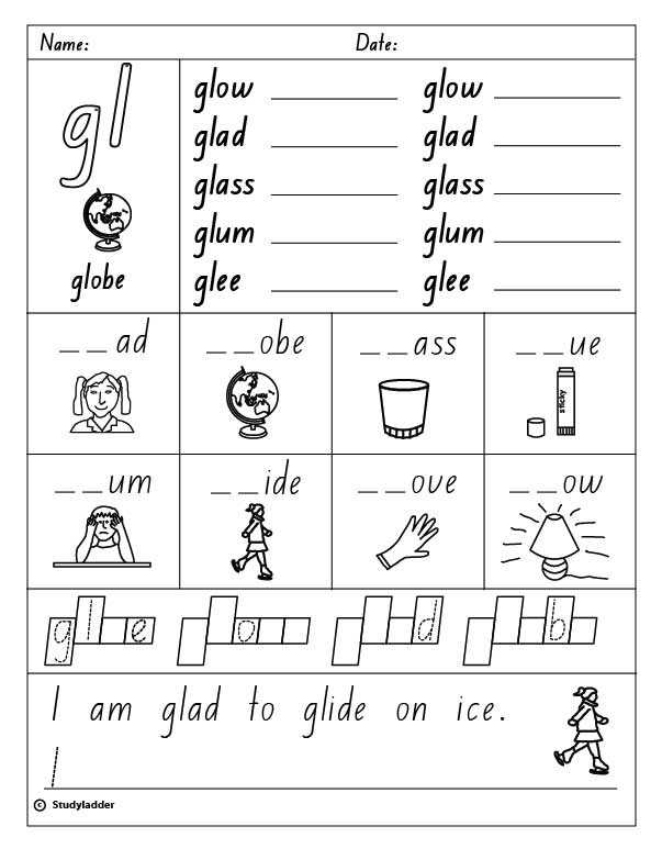 Blends and Digraphs Worksheets together with Consonant Blend "gl" English Skills Online Interactive Activity