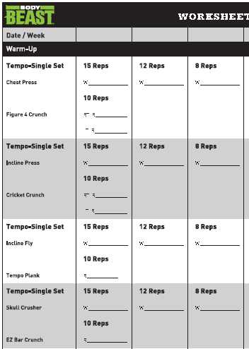 Body Beast Cardio Worksheet or Beast Body Workout Sheets Yahoo Image Search Results