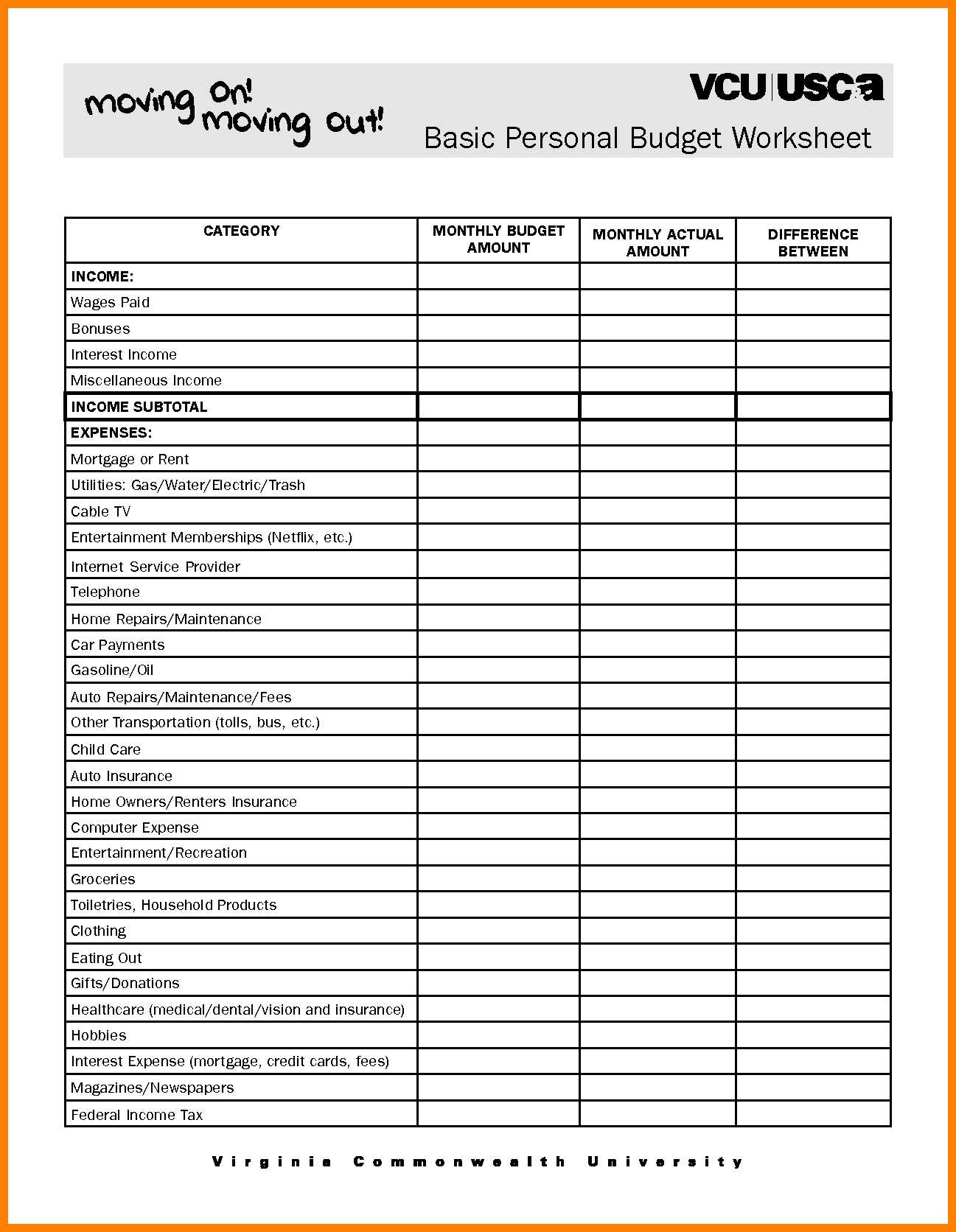 Budget Worksheet Pdf Also Template Simple Bud Template