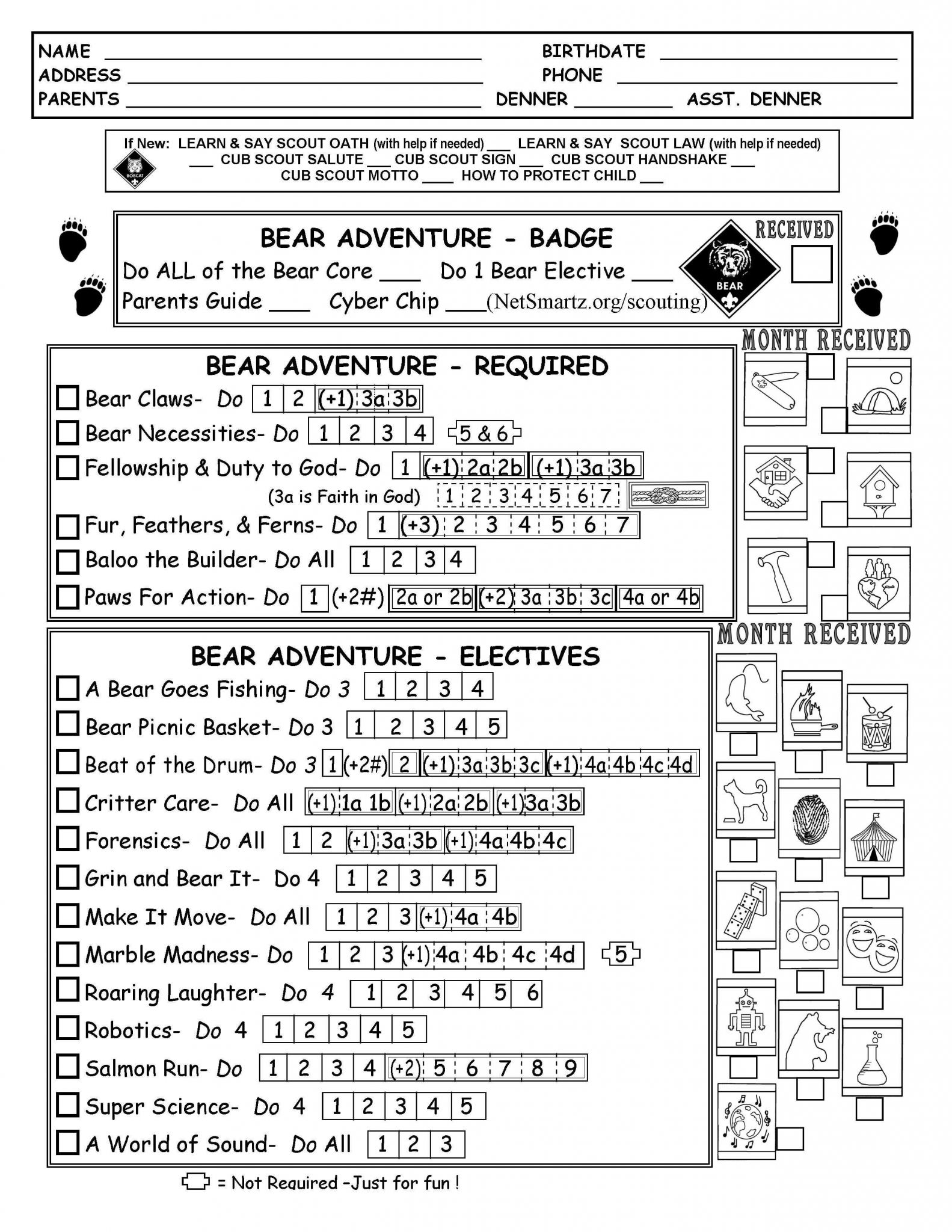 Camping Merit Badge Worksheet 2017 together with Cub Scout Bear Tracking Sheet Record with the New Modified