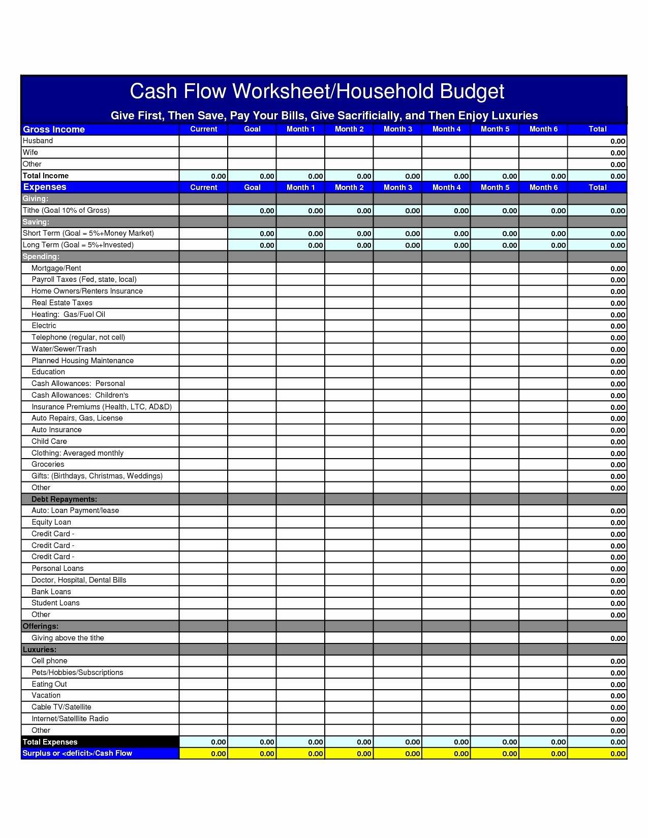 Cash Flow Budget Worksheet as Well as Student Bud Spreadsheet Template Download Beste Cash Flow