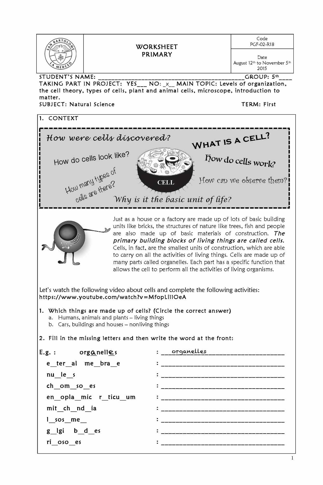 Cell Parts and Functions Worksheet Answers Along with Parts A Microscope Worksheet New Calaméo First Term Worksheet