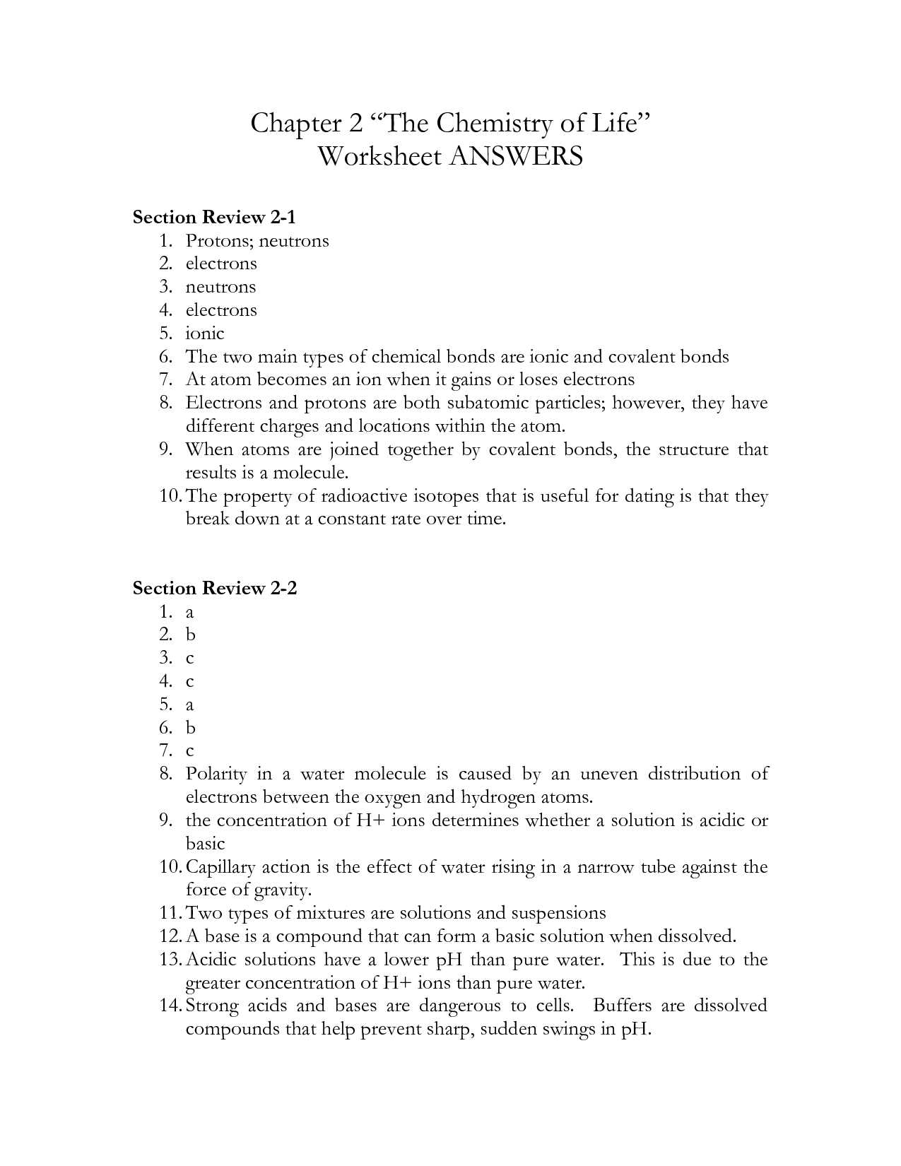 Chapter 2 the Chemistry Of Life Worksheet Answers together with Crossword Puzzle Biology Worksheet Hd Review