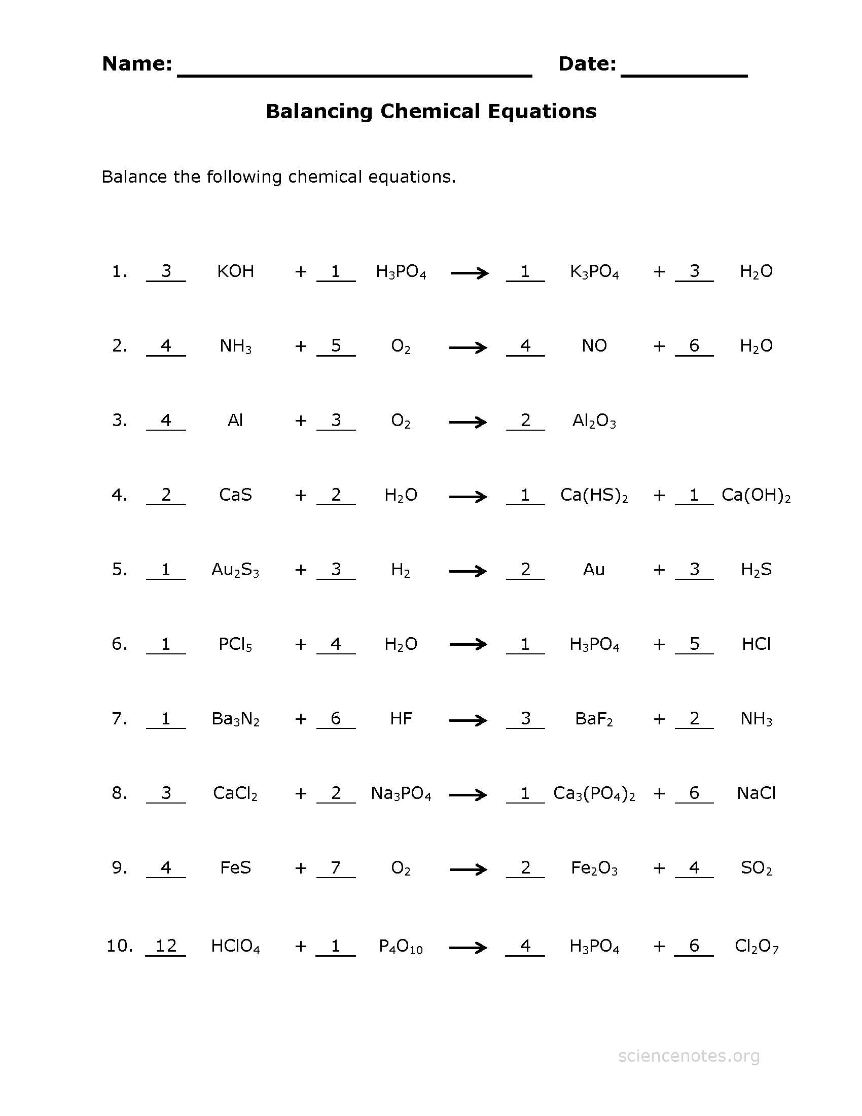 Chapter 2 the Chemistry Of Life Worksheet Answers together with How to Balance Equations Printable Worksheets