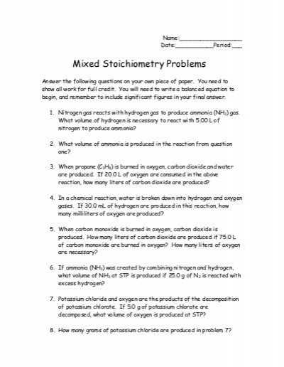 Chapter 6 Balancing and Stoichiometry Worksheet and Key Also Gas Stoichiometry Worksheet