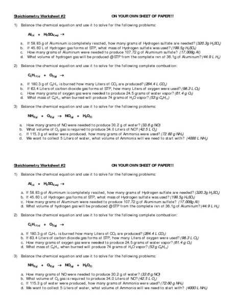 Chapter 6 Balancing and Stoichiometry Worksheet and Key or Stoichiometry Worksheet 2