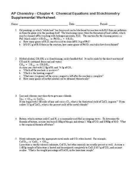 Chapter 6 Balancing and Stoichiometry Worksheet and Key with Types Reactions Balancing Equations and Stoichiometry Worksheet