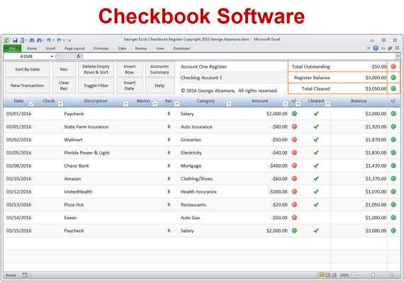 Checking Account Reconciliation Worksheet or Excel Checkbook software Checkbook Register Spreadsheet
