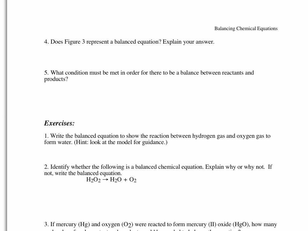 Chemical Equations and Reactions Worksheet together with Balance the Following Equations Worksheet Image Collections