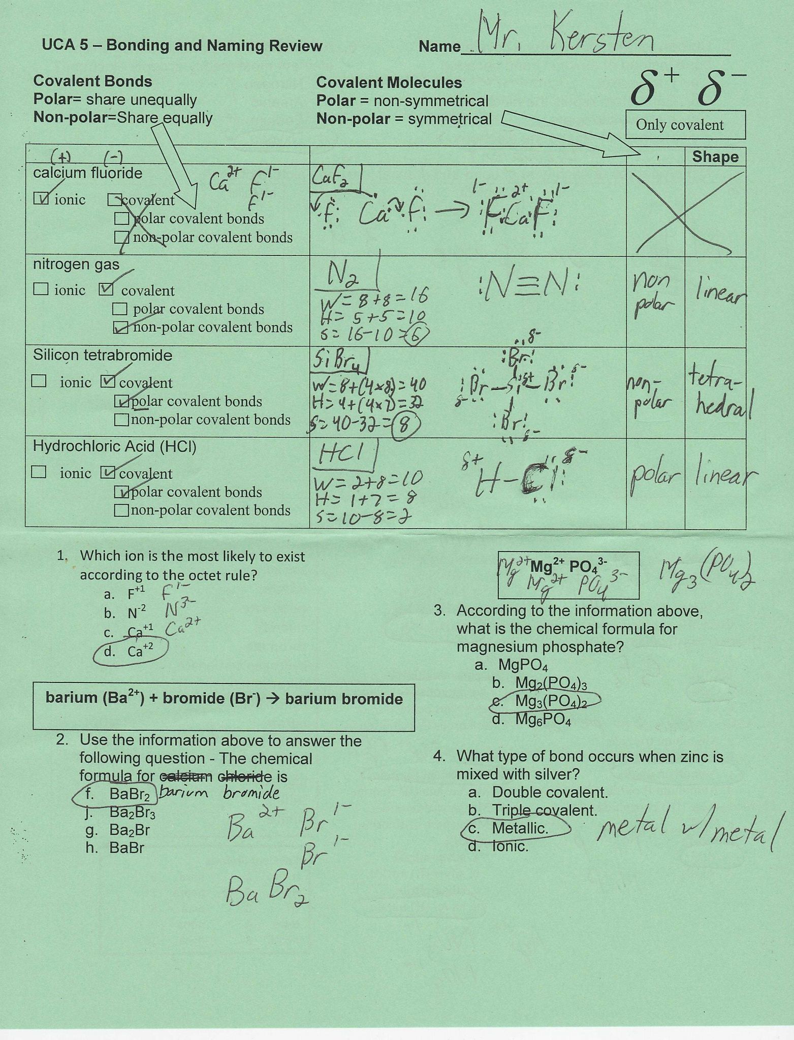 Chemistry Nomenclature Worksheet Answers and Kerstenchem Reviews and Help 1st Semester